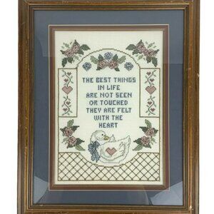 Framed Cross Stitch Art The Best Things In Life 20x16 Wood Frame